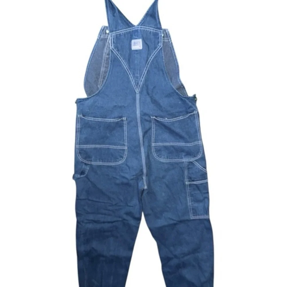 VTG Liberty‎ Distressed medium wash denim bib overalls size 36